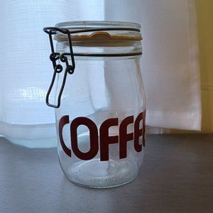 Vintage glass COFFEE container • 70s 80s Large Carlton Glass jar Metal Wire Bale